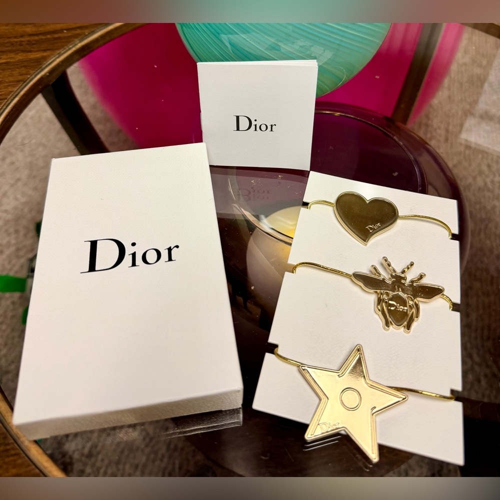 Dior Set of 3 Gold Bee Star Heart Hair Elastics 
New in Holographic Couture Box